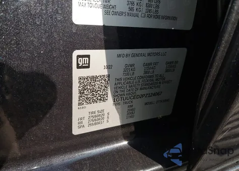 2023 GMC Sierra 1500 4Wd Short Box Elevation With 3Sb from USA, damaged, VIN 1GTUUCED2PZ124067